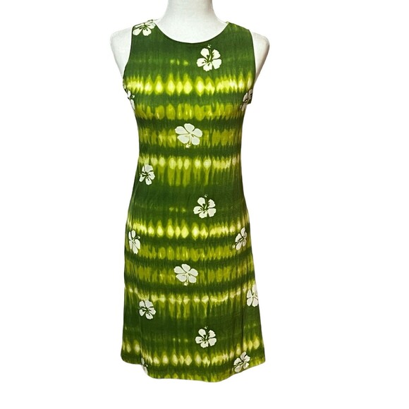 Pio Studio Women’s Summer Dress Green Tie/dye Hibiscus Island Wear Size Large - Picture 1 of 8